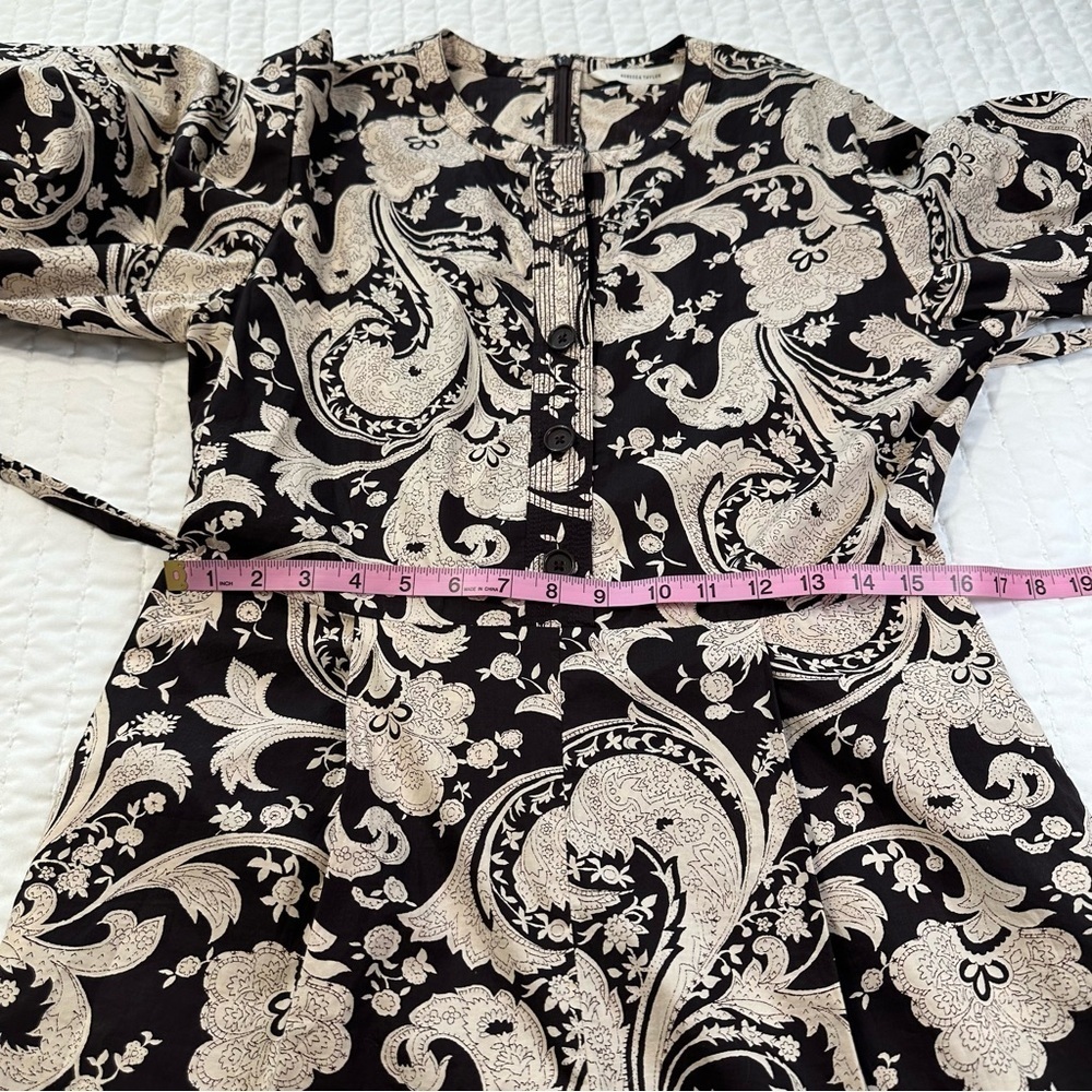 Rebecca Taylor Paisley Jumpsuit 100% Cotton Brown Belted With Pockets Size M - Picture 7 of 16